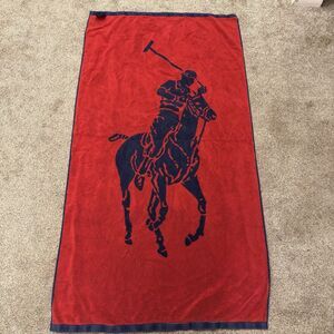 Ralph Lauren Polo Beach Towel Navy Maroon Horse Rider Logo 30X60 Pony Player